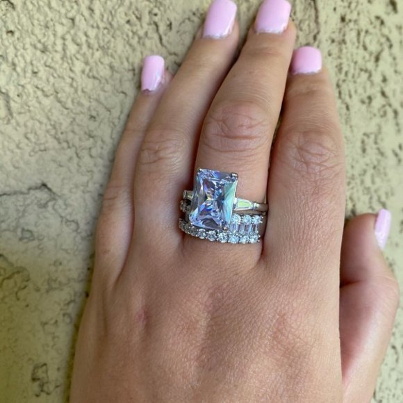 2 Pcs/Set Sterling Silver White Sapphire Ring - Picture 6 of 6